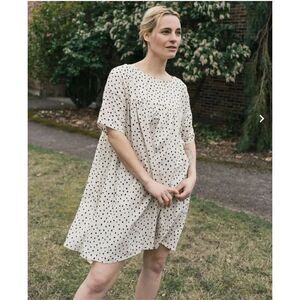 ALTAR HOUSELINE | Mini Marin Polka Dot Dress Ivory Cream Black | Size Medium